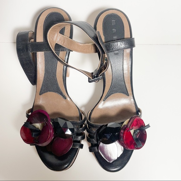 Marni Block Heel Plastic Floral Ankle Strap Size 41 - Picture 3 of 8